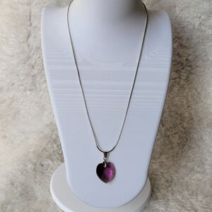 Gorgeous Pink Translucent Heart 18KGP Pendant Italy Sterling 925 Necklace 16"